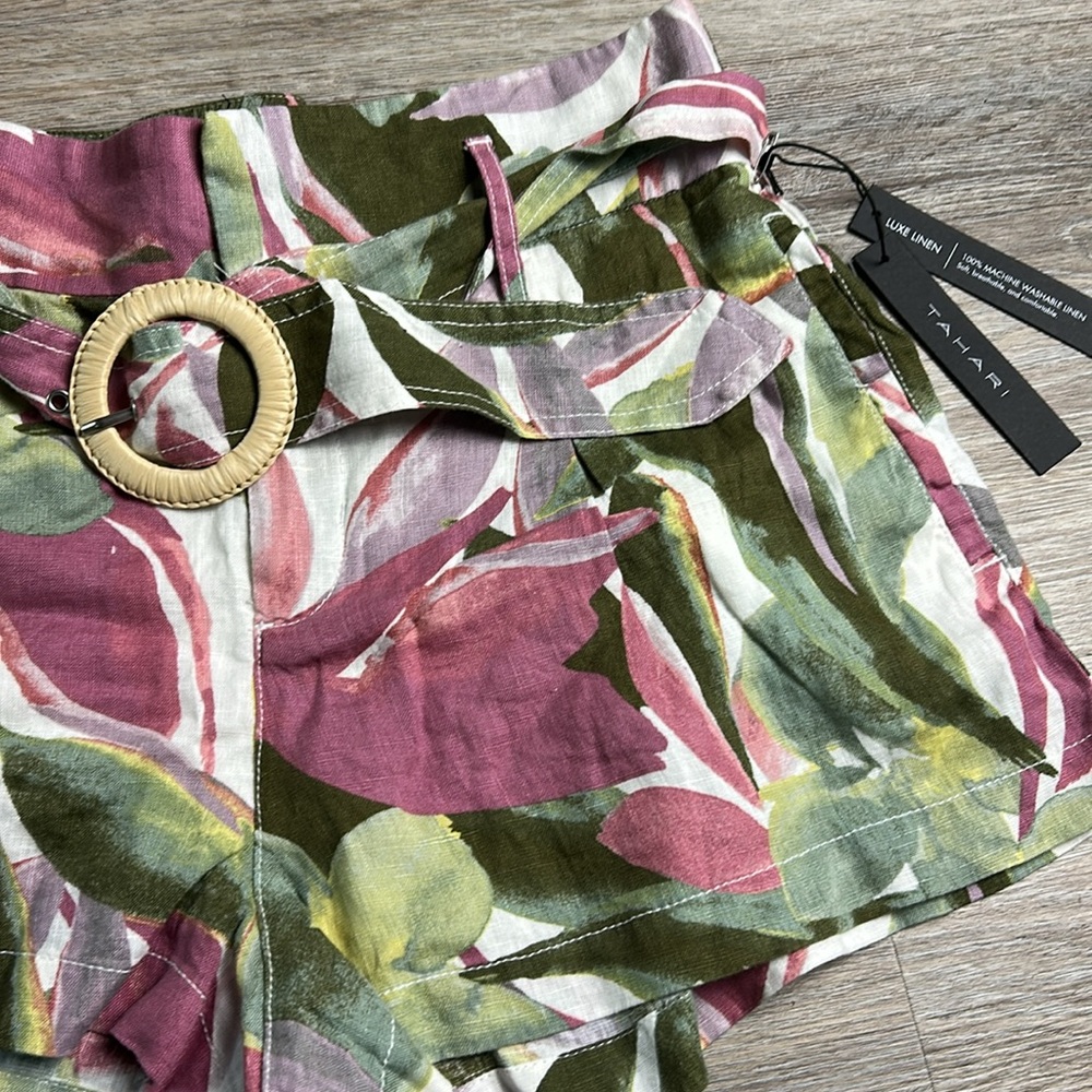 Tahari Luxe Linen Floral Print Shorts Size Medium - Picture 7 of 12